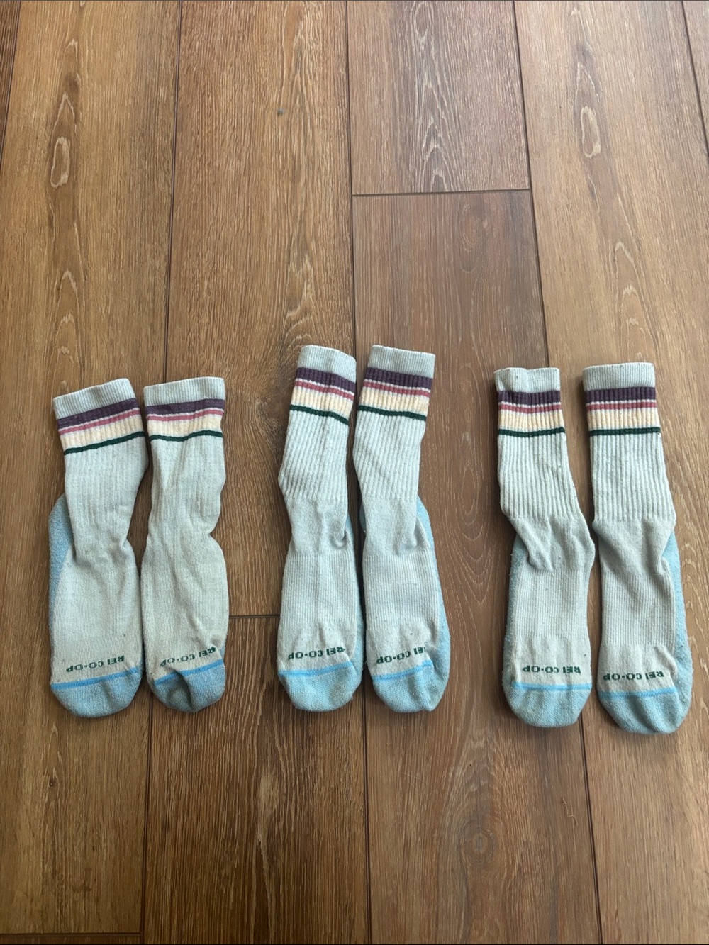 3 pairs of REI Coop Classic Crew Athletic Socks in Light blue with Stripes